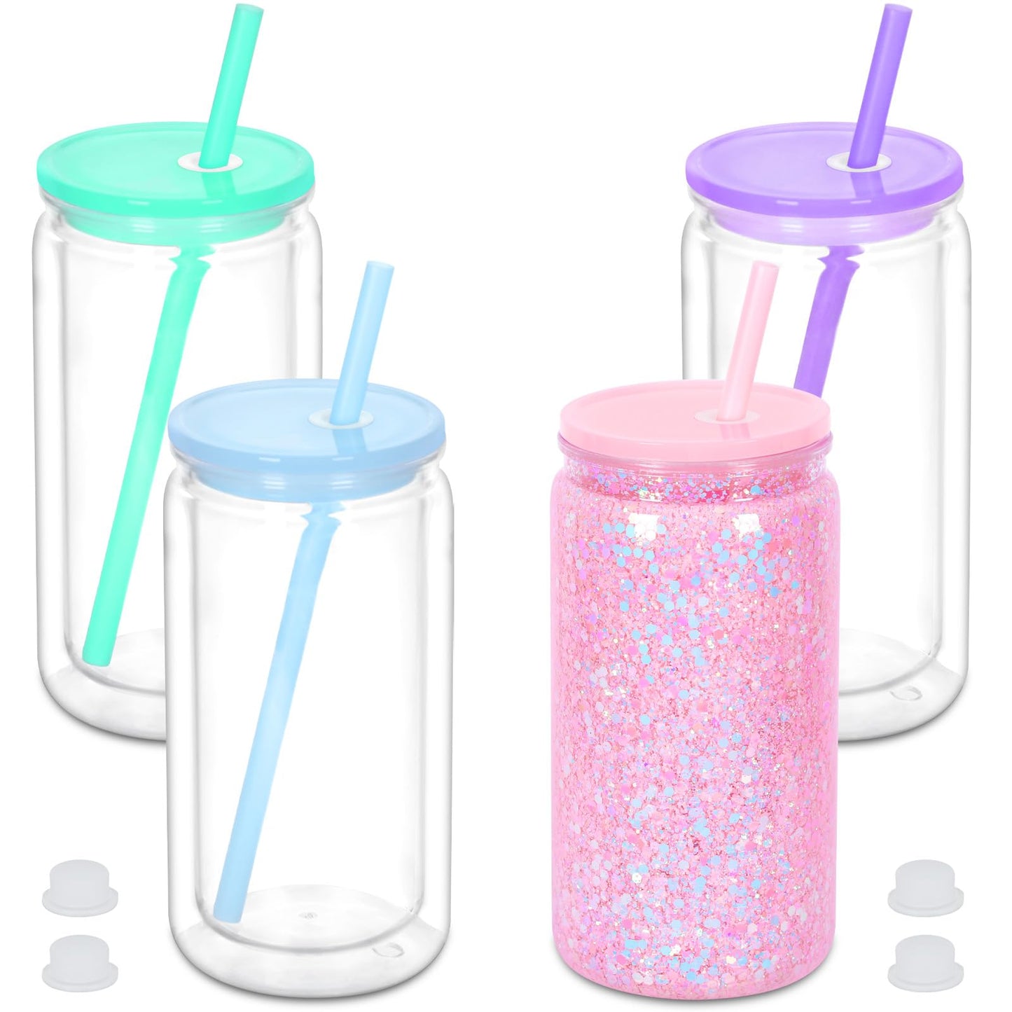 16oz Acrylic Snow Globe Tumbler with Colored Lids