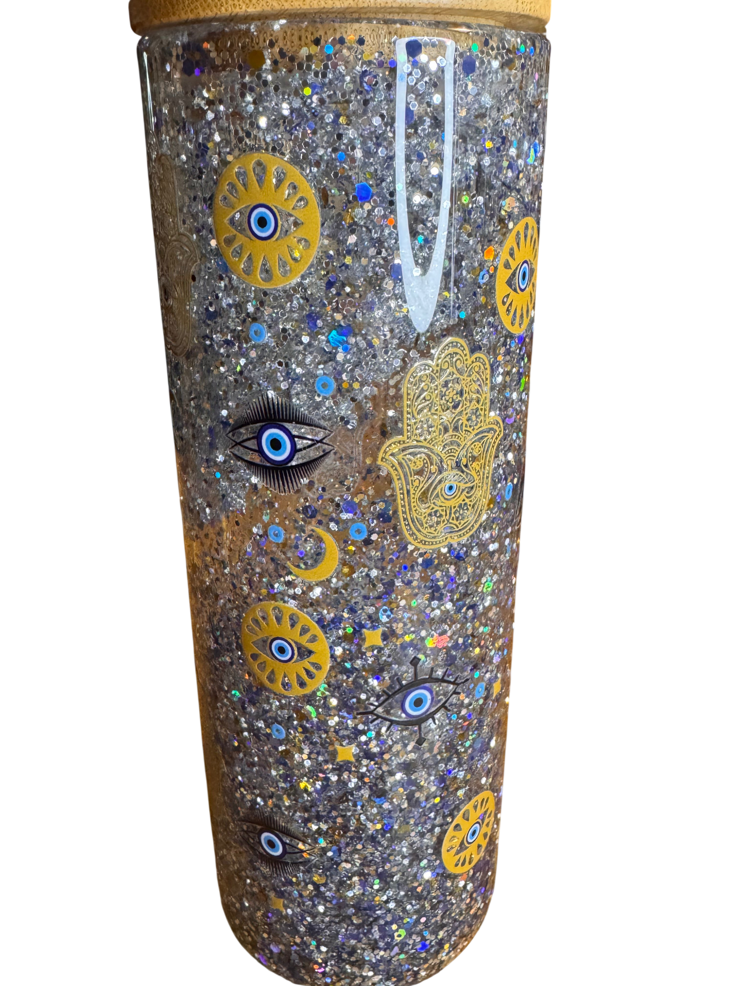 Premade 25oz glass Evil Eye tumbler