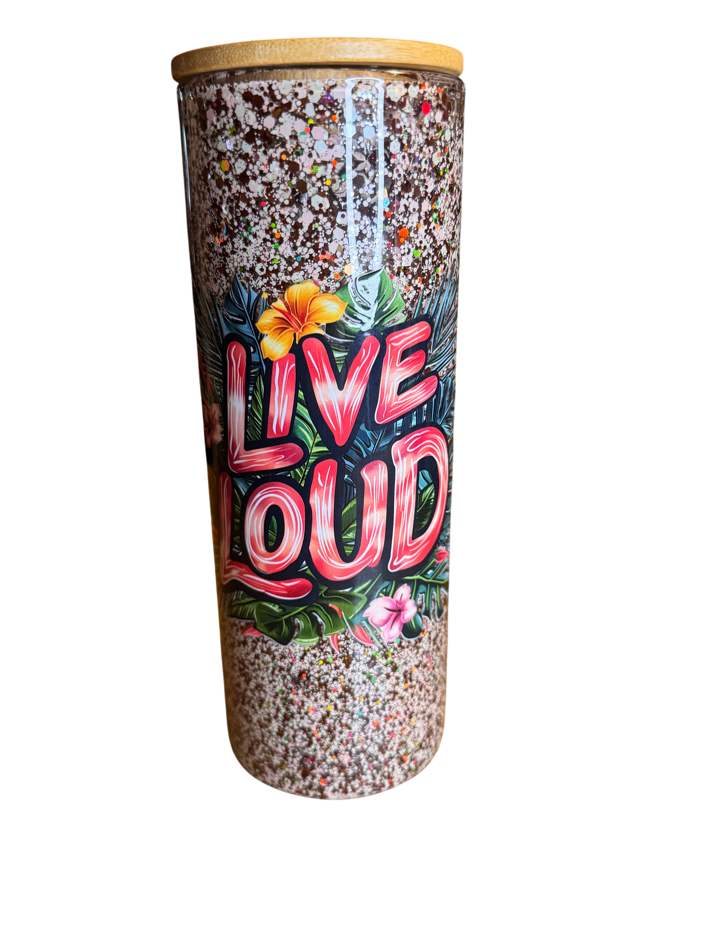 Premade 25oz glass Live Loud tumbler