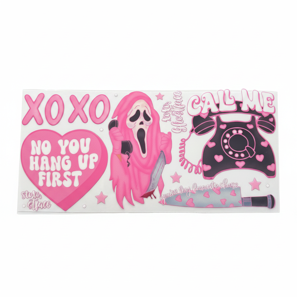Pink Ghost Face UVDTF Wrap - White Background