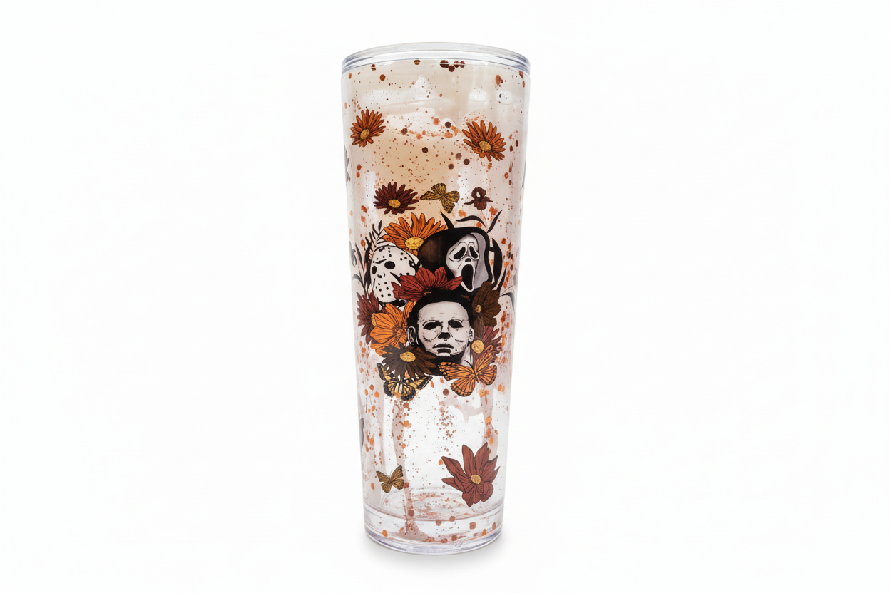 24oz Halloween White Lava Tumbler with white background