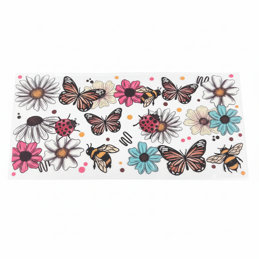 Bright Floral Bees & Butterflies UVDTF Wrap - White Background