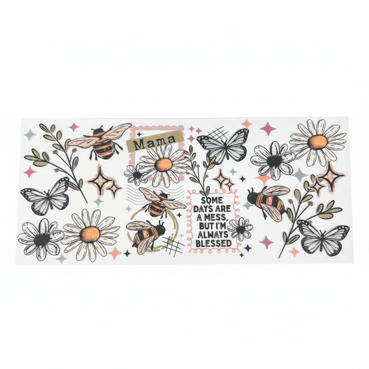 Flowers & Bee Momma is Blessed UVDTF Wrap - White Background