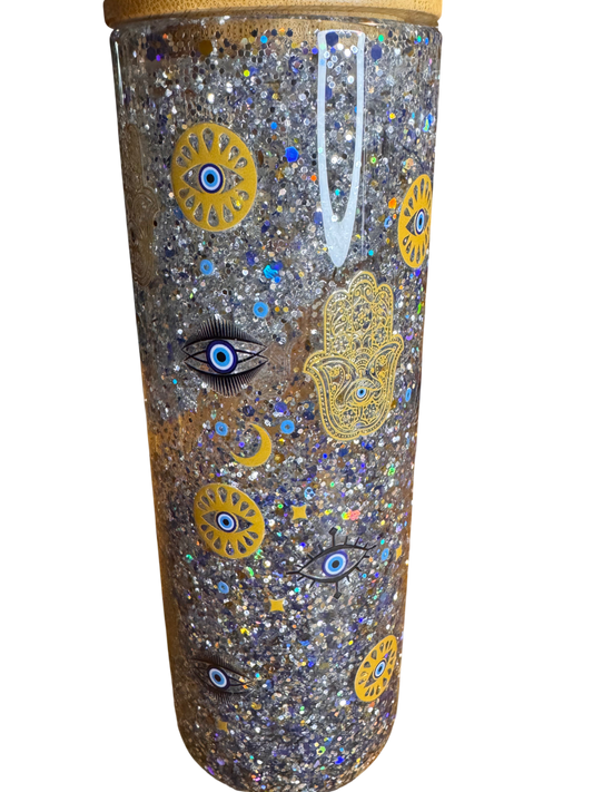 Premade 25oz glass Evil Eye tumbler