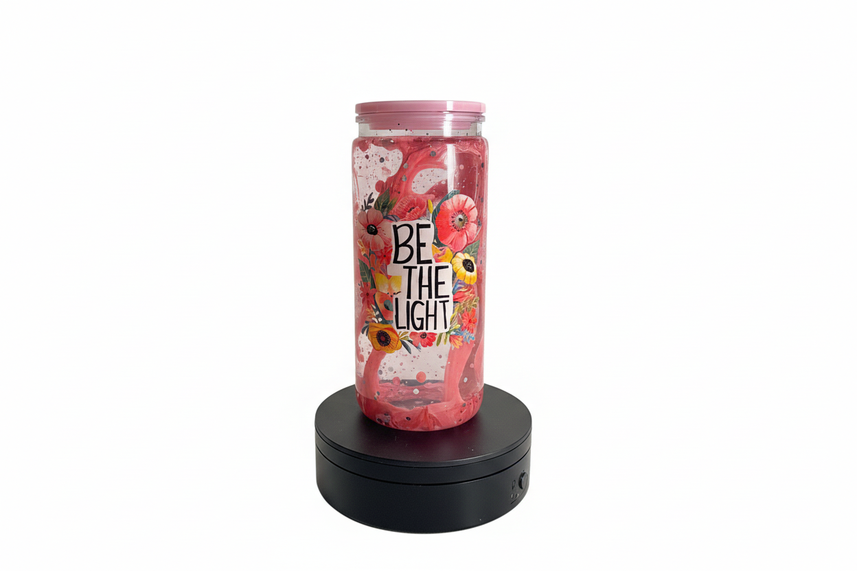 Pink Be The Light Tumbler with White Background