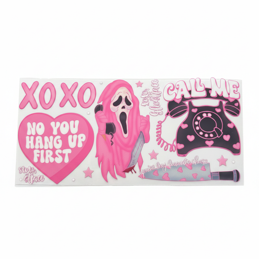 Pink Ghost Face UVDTF Wrap - White Background