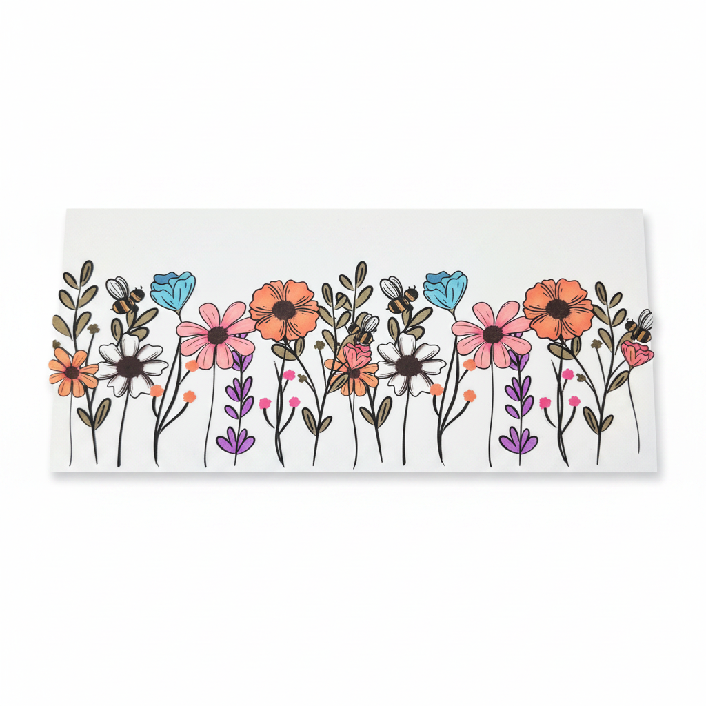 Vibrant Flower UVDTF Wrap - White Background